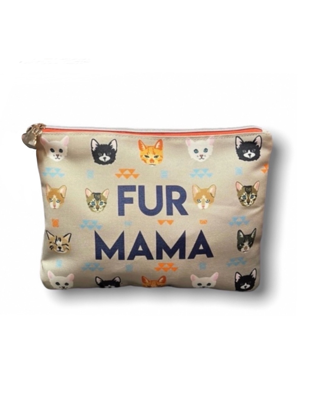 NWT Toiletries Zip Bag with Fur Mama Text & Repeating Cat Face Print 11.5 x 8.5